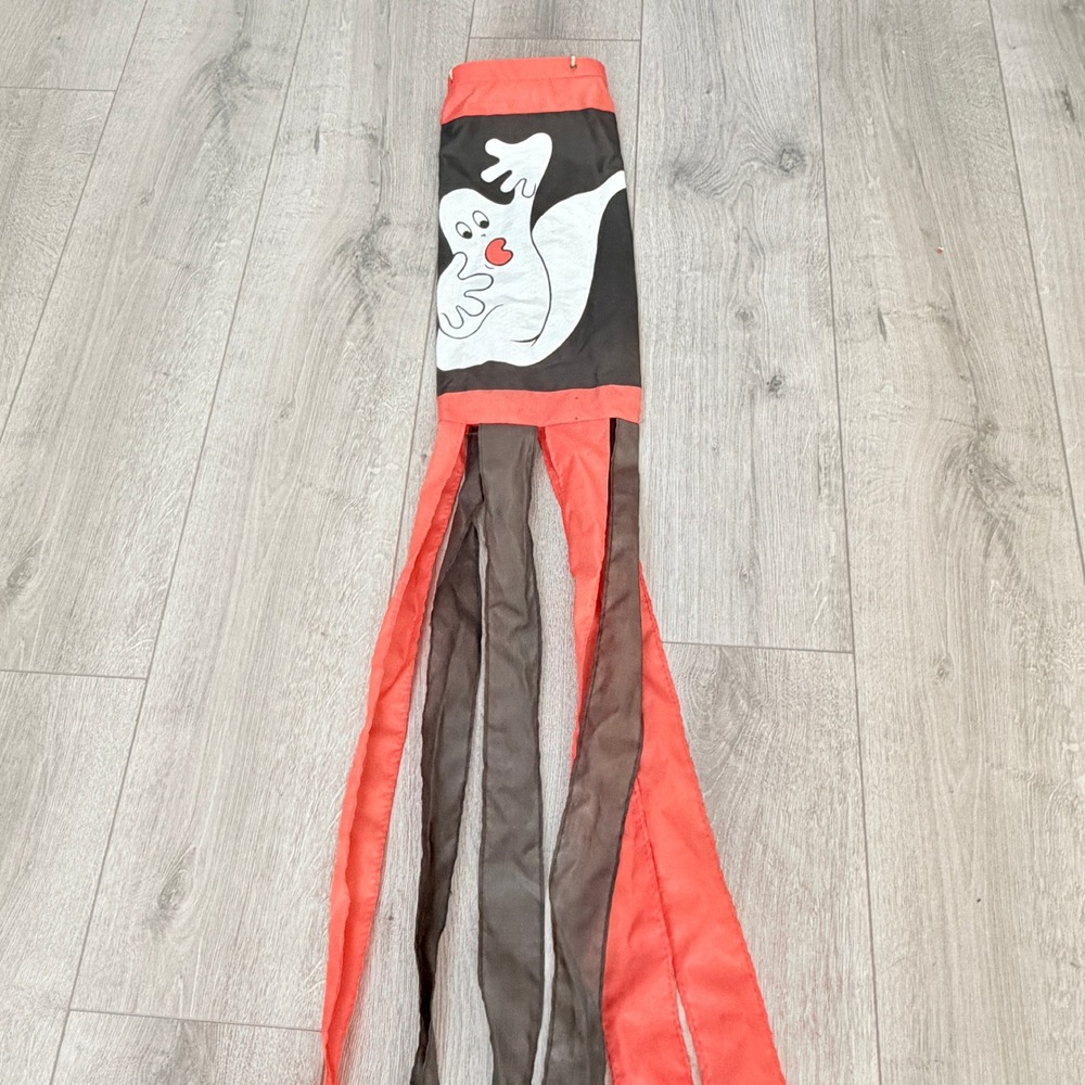 Unbranded Vintage Halloween Ghost Windsock Orange Black Hanging Flag Yard Decor